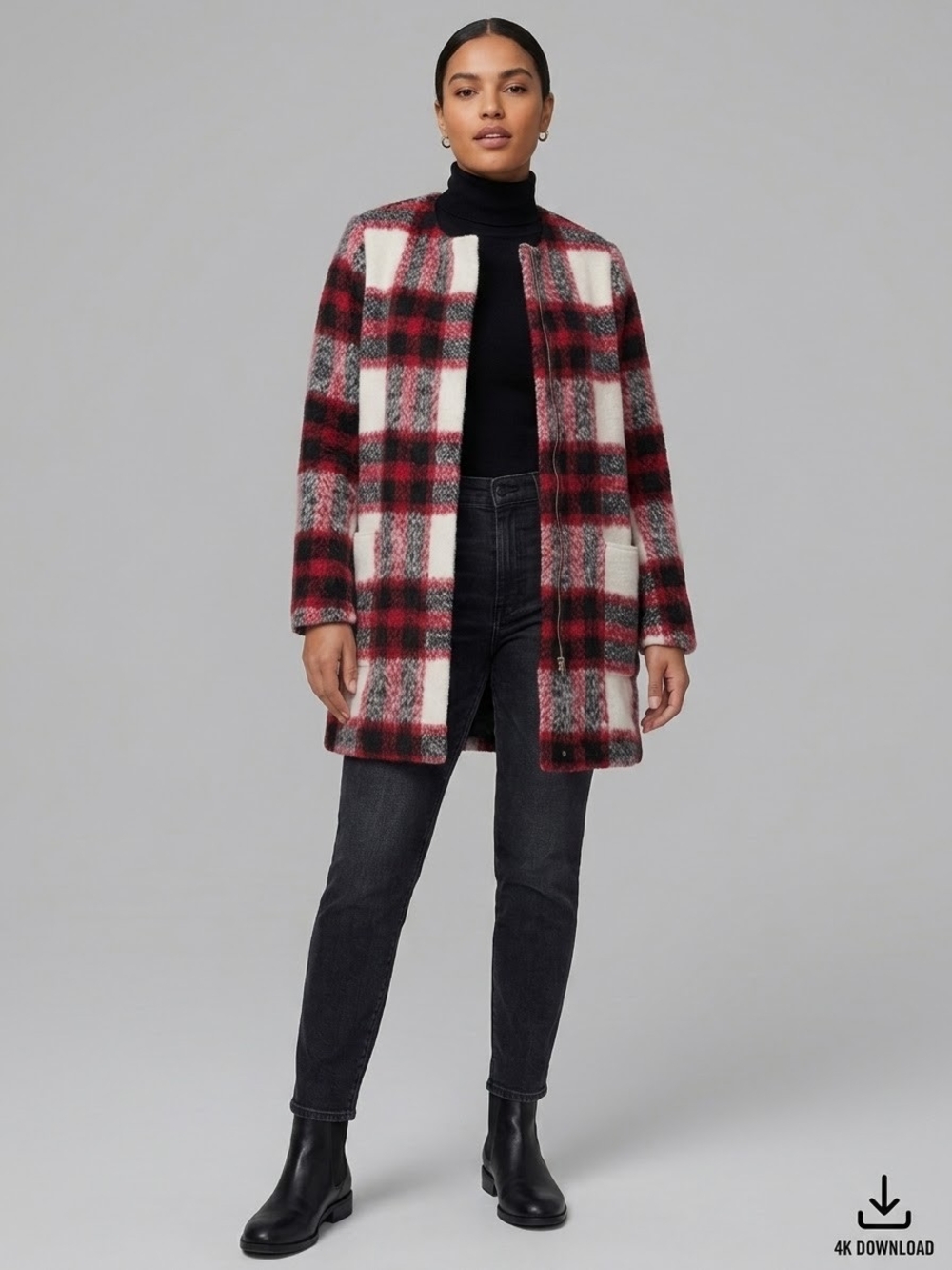 Abercrombie & Fitch Women's Red, Black, Creme Heritage Wool Coat Size S